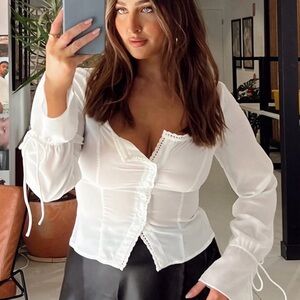 Princess Polly Cream Blouse with Lace Trim